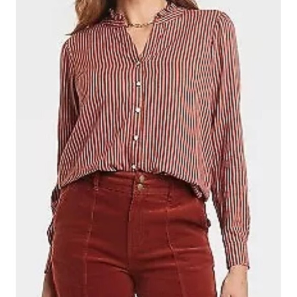 Balloon Sleeve High Neck Shirt Knox Rose Brown Women's size XS